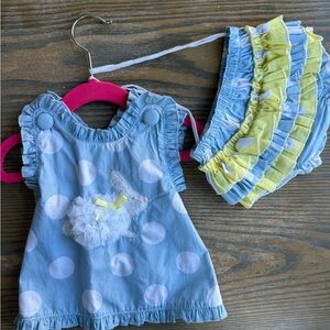 Blue and Yellow Polka Dot Kids Dress Set